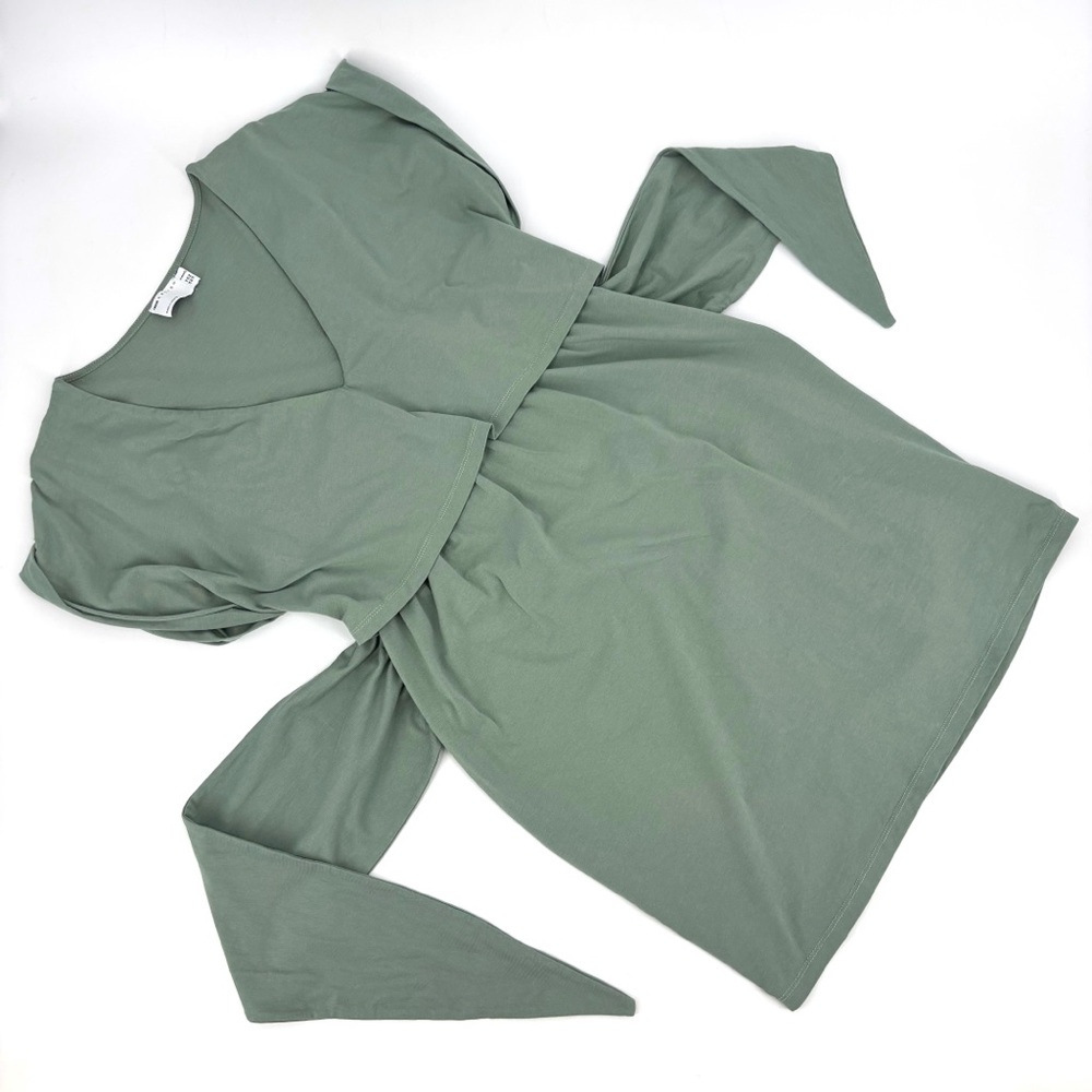 ASOS Maternity Sage Green Cap Sleeve Plunging V-Neck Waist Tie Dress, 6